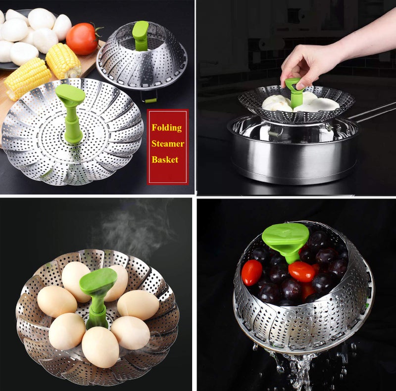 LTWQLing Vegetable Steamer Basket, Stainless Steel Folding Steamer Basket Insert for Veggie Fish Seafood Cooking, Expandable to Fit Various Size Pot (5.1" to 9" Triangle) - Image 3